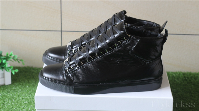 Super Perfect Balenciaga Arena Leather Black High Sneakers